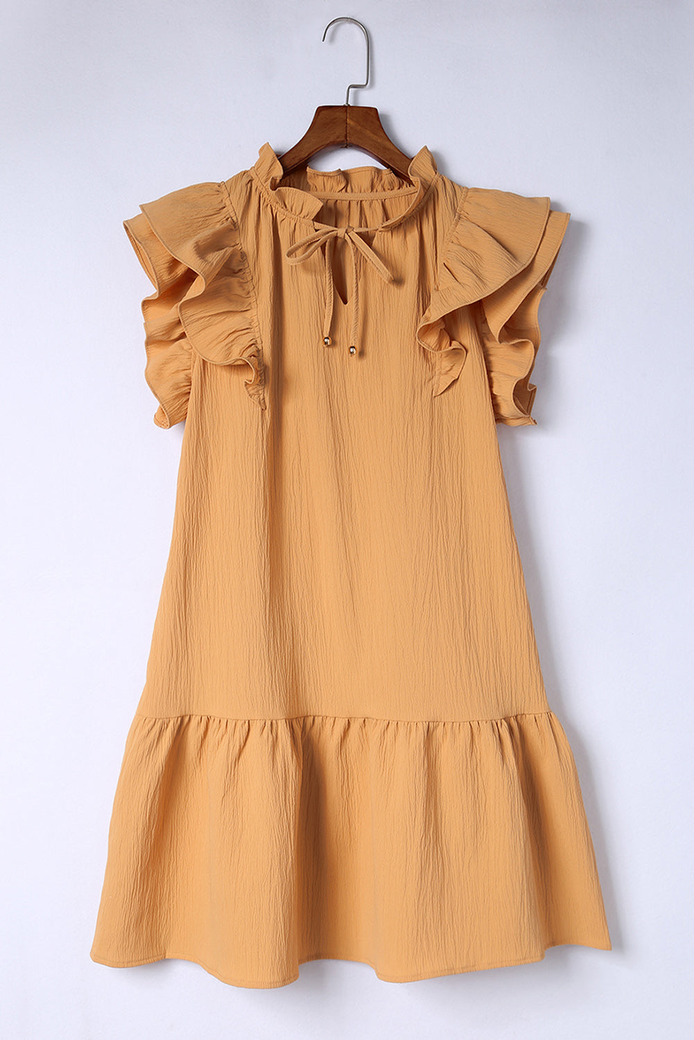 Tiered Ruffled Drawstring V Neck Short Dress With Pockets