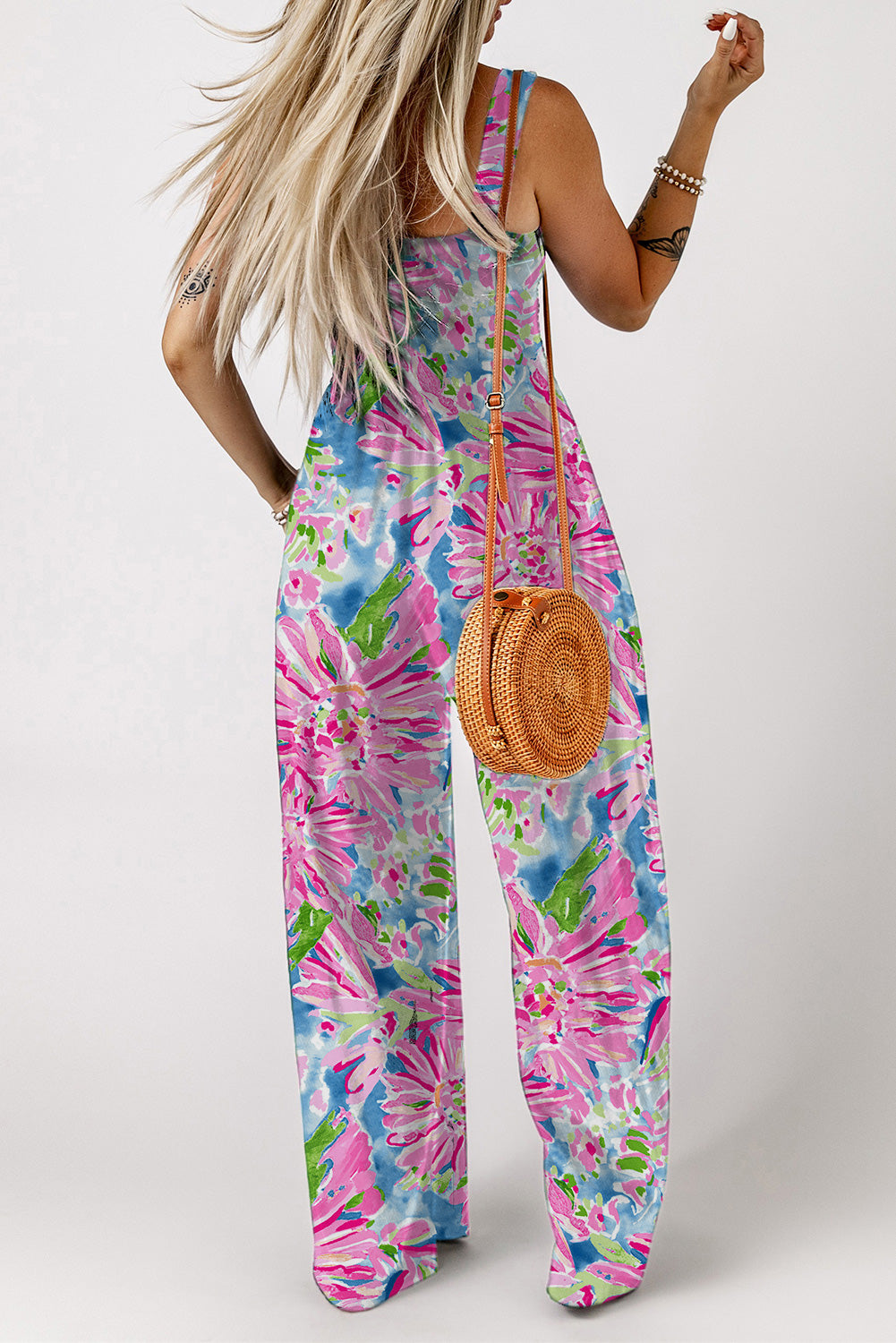 Abstract Floral Print Split V Neck Short Sleeve Blouse
