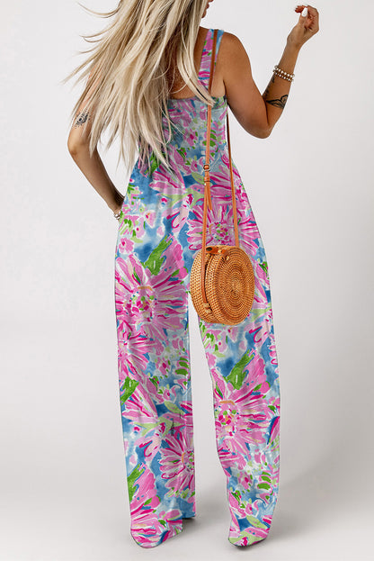 Abstract Floral Print Split V Neck Short Sleeve Blouse