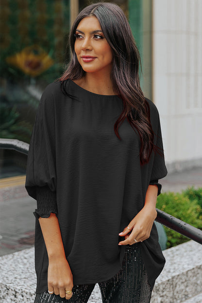 Casual Shirred Cuffs Half Sleeve Top