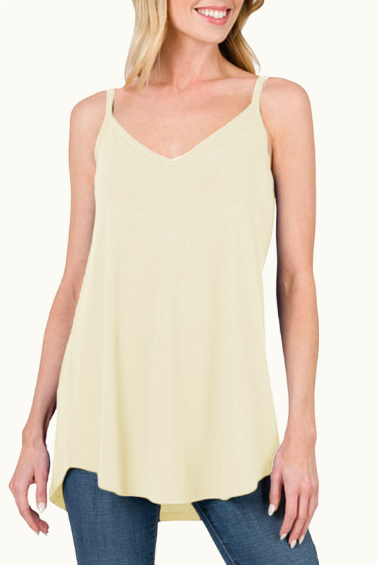 Clay Spaghetti Strap V-Neck Flowy Tunic Cami Top