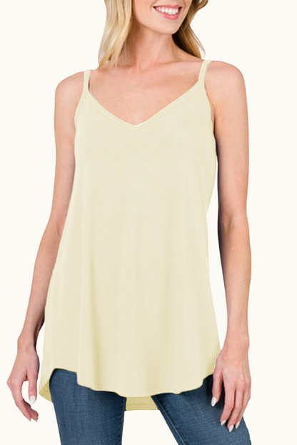 Clay Spaghetti Strap V-Neck Flowy Tunic Cami Top