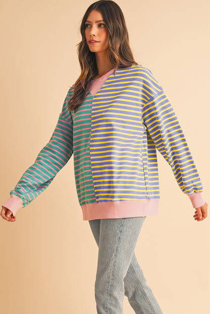 Stripe Colorblock Drop Shoulder Oversize Sweatshirt
