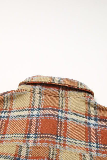 Dark Blue Oversized Flap Pockets Plaid Shacket with Slits