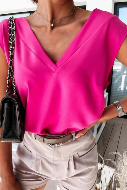 Pleated Backless V Neck Sleeveless Shirt