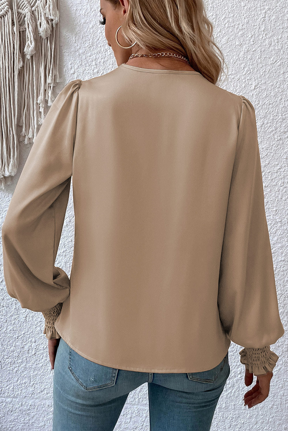 Drape V Neck Long Sleeve Blouse for Women