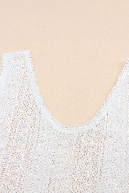 Lace Crochet Open Back U Neck Tank Top