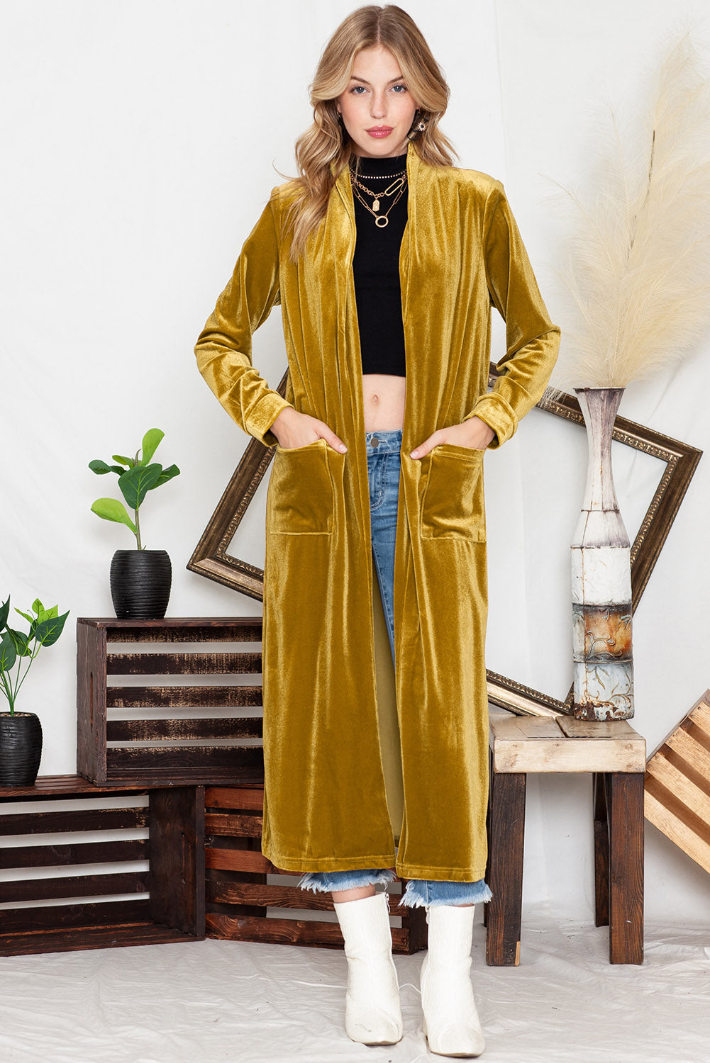 Pocketed Open Front Long Cardigan