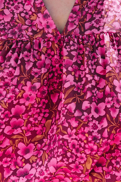 Floral Print Tiered Ruffle Sleeve V Neck Boho Top