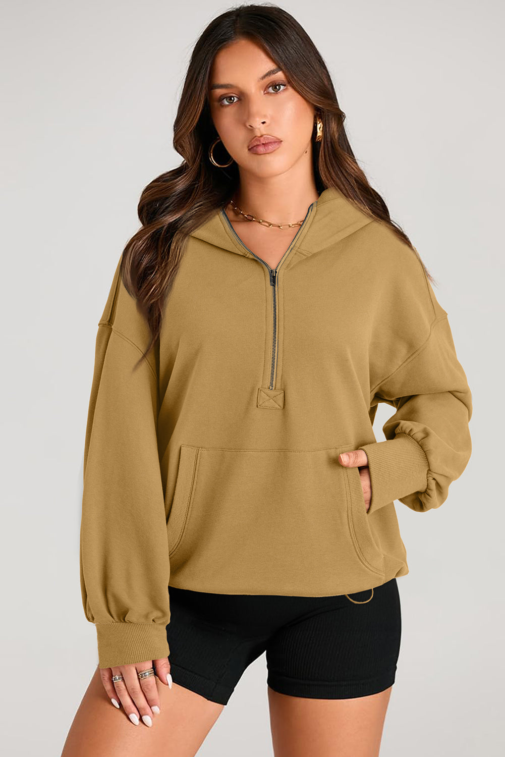 Kangaroo Pocket Half Zipper Oversized Hoodie