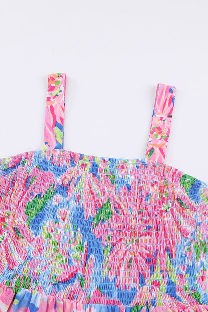 Abstract Floral Print Split V Neck Short Sleeve Blouse
