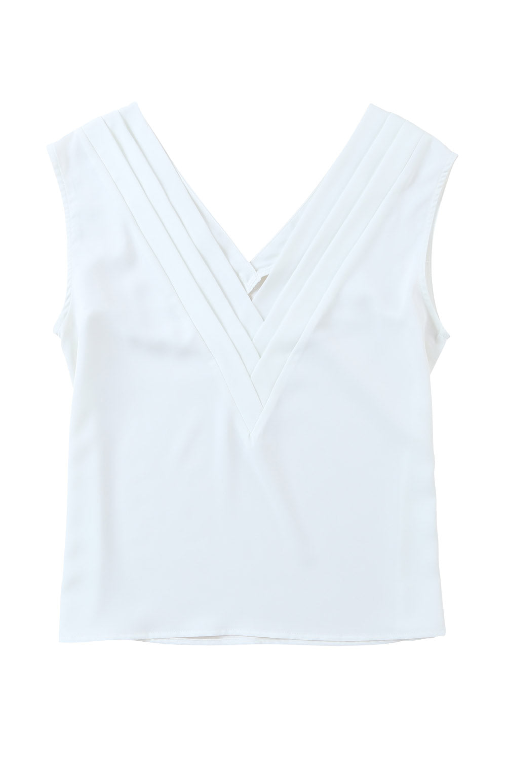 Pleated Backless V Neck Sleeveless Shirt
