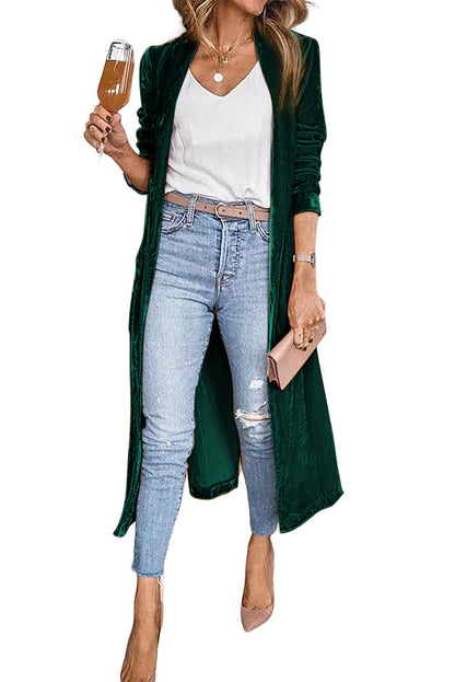 Pocketed Open Front Long Cardigan