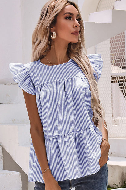 Striped Ruffle Tiered Sleeveless Shirt