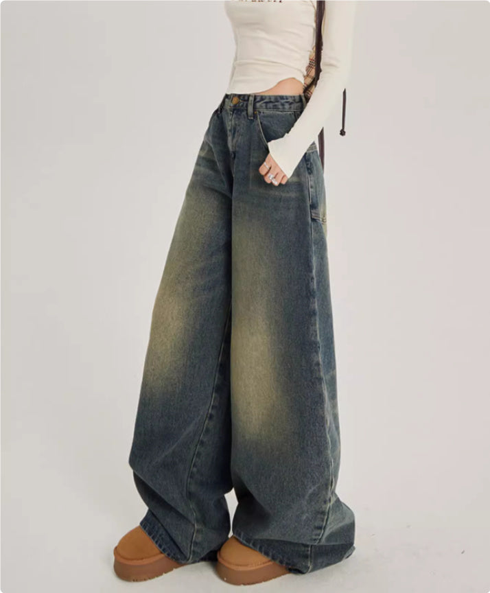 Faded High Waisted Wide Leg Jeans for Women