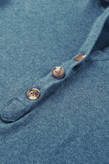 Button Front Pullover Hooded Sweatshirt
