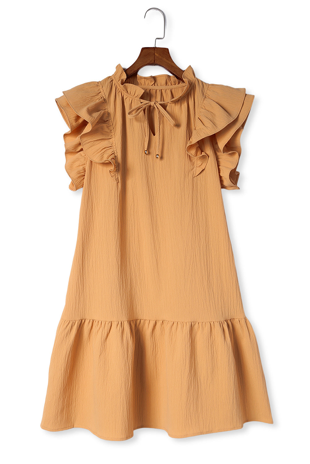 Tiered Ruffled Drawstring V Neck Short Dress With Pockets
