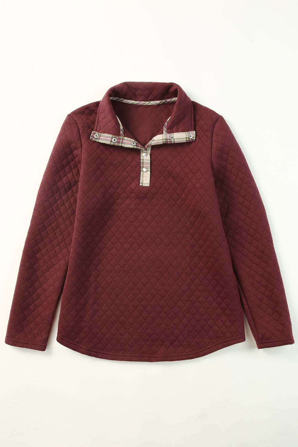 Plaid Geometric Texture Trim Buttons Neck Sweatshirt