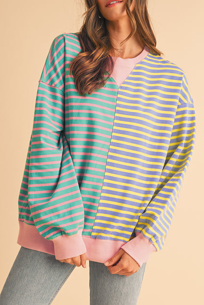 Stripe Colorblock Drop Shoulder Oversize Sweatshirt