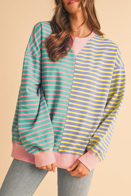 Stripe Colorblock Drop Shoulder Oversize Sweatshirt
