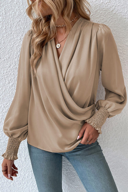 Drape V Neck Long Sleeve Blouse for Women