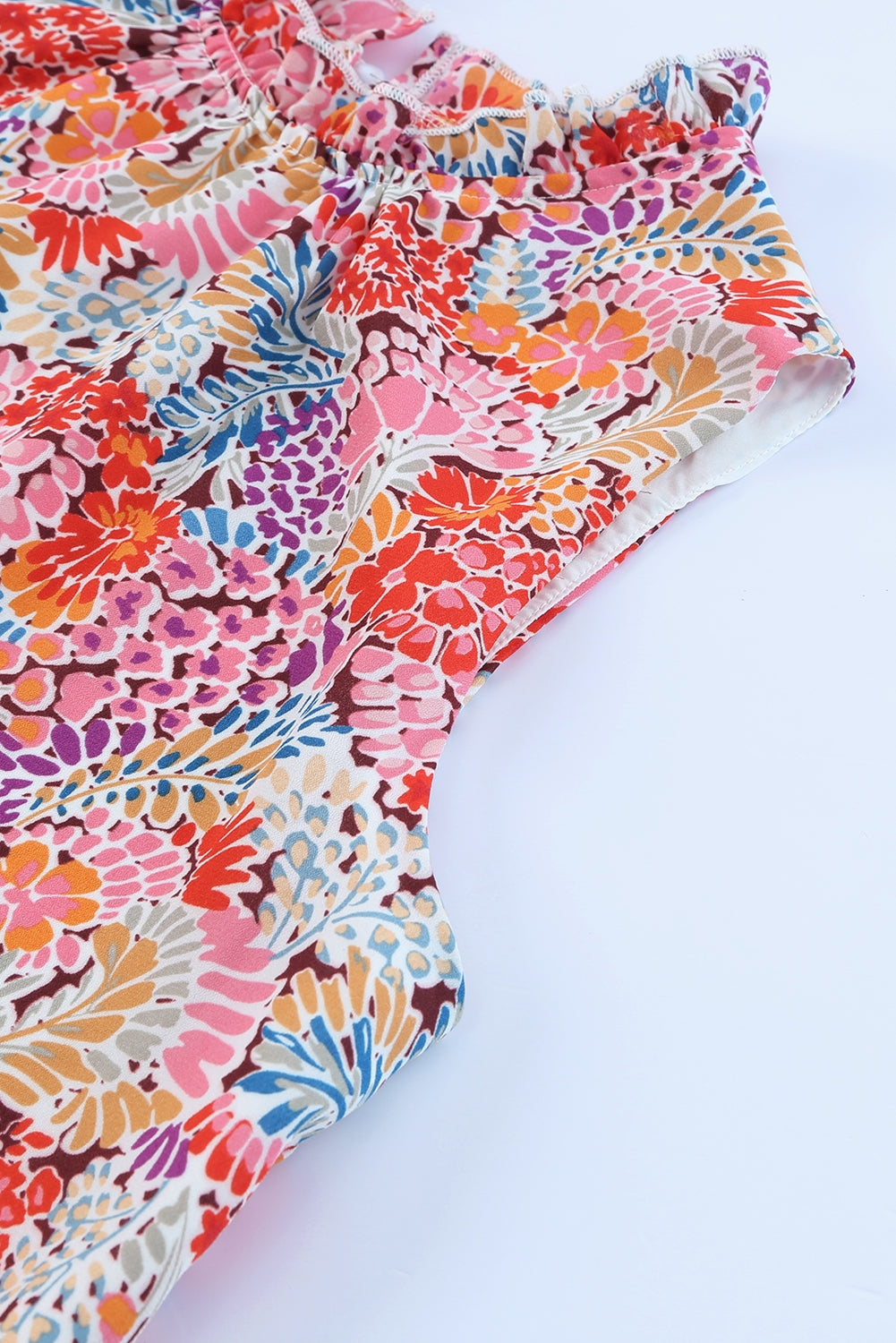 Multicolor Floral Print Smocked Cuffs Long Sleeve Blouse