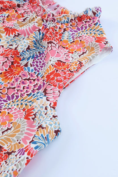 Multicolor Floral Print Smocked Cuffs Long Sleeve Blouse