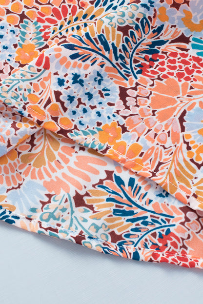 Multicolor Floral Print Smocked Cuffs Long Sleeve Blouse