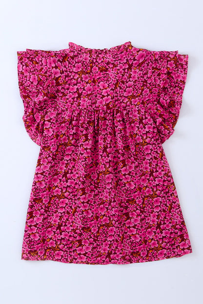 Floral Print Tiered Ruffle Sleeve V Neck Boho Top
