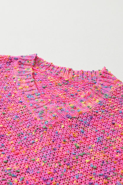 Hot Pink Mixed Color Chunky Knit Sweater