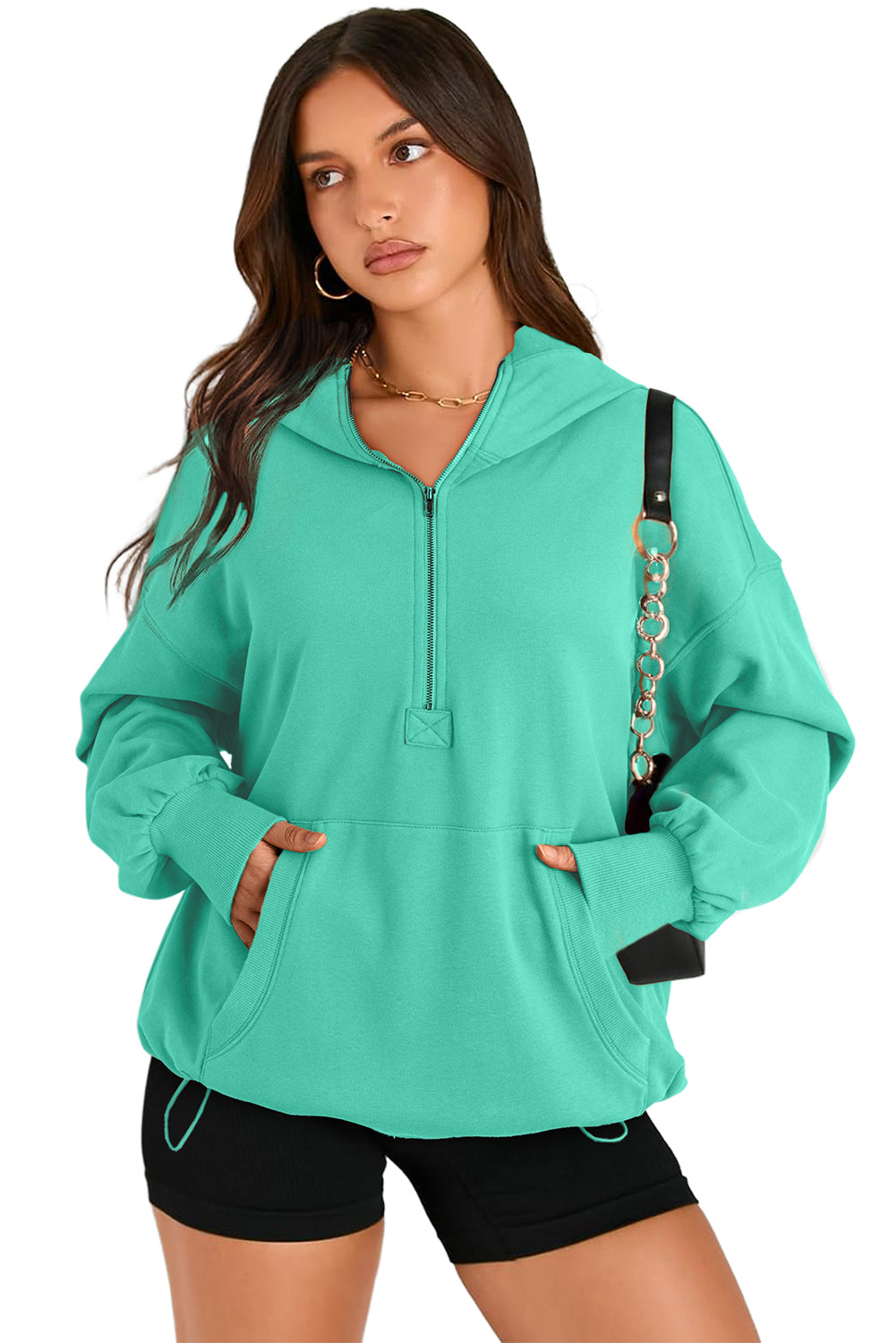Kangaroo Pocket Half Zipper Oversized Hoodie