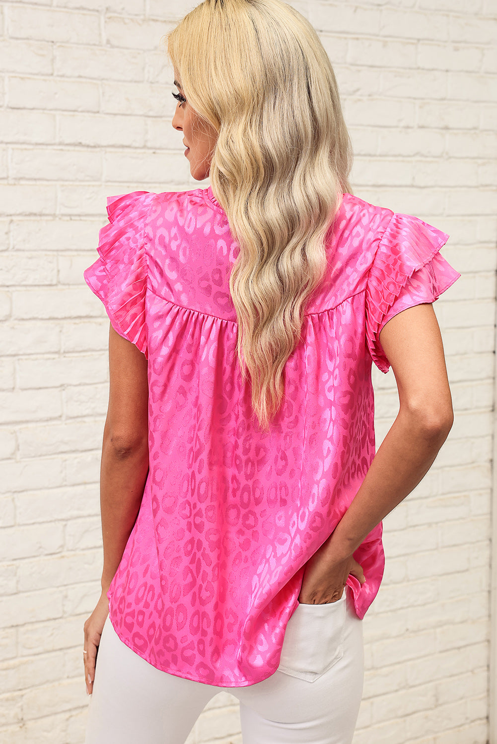Rosy Satin Jacquard Sleeveless A-Line Leopard Print Dress