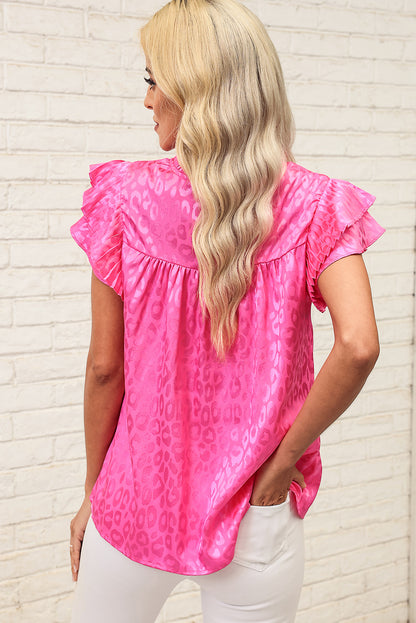 Rosy Satin Jacquard Sleeveless A-Line Leopard Print Dress