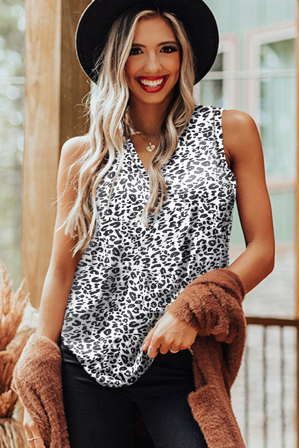 Cheetah Sexy Frill V Neck Spaghetti Strap Cami Top