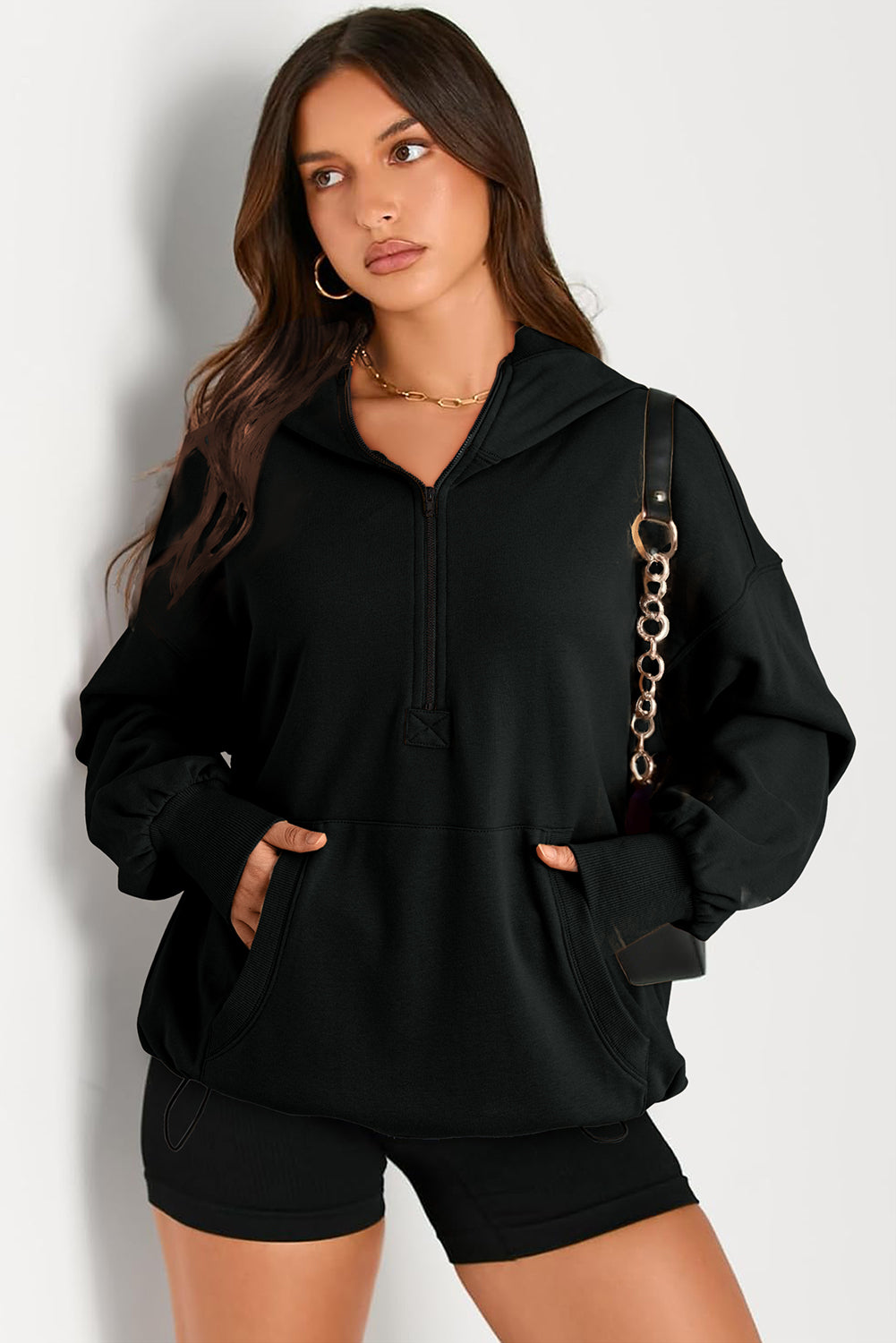 Kangaroo Pocket Half Zipper Oversized Hoodie