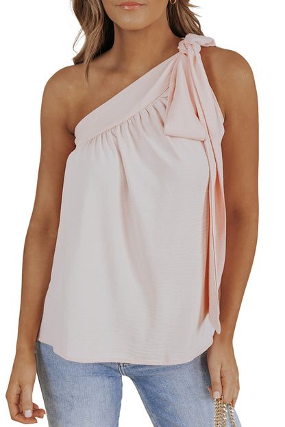Casual Sleeveless One Shoulder Silk Top