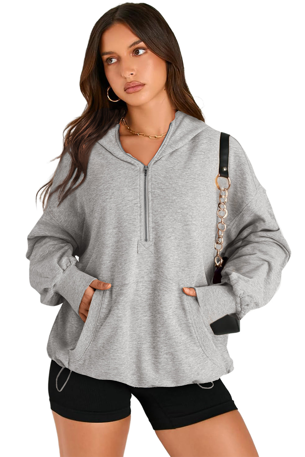 Kangaroo Pocket Half Zipper Oversized Hoodie