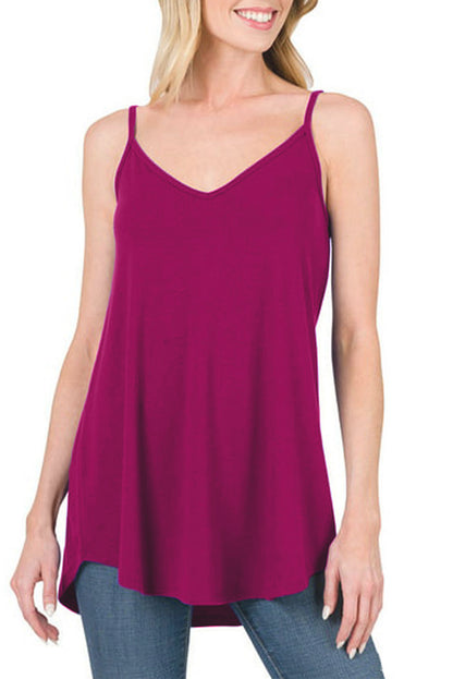 Clay Spaghetti Strap V-Neck Flowy Tunic Cami Top