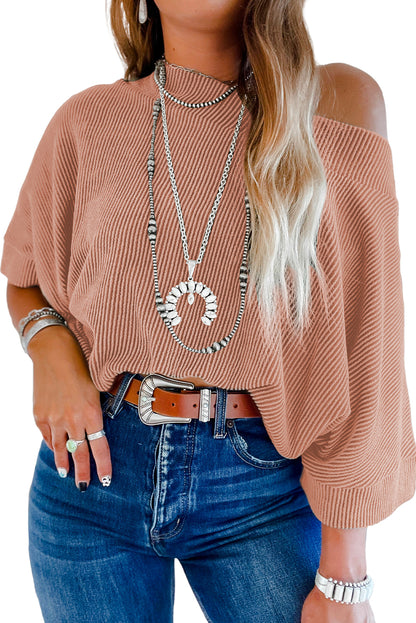 Apricot Boatneck Batwing Sleeve Cording Top