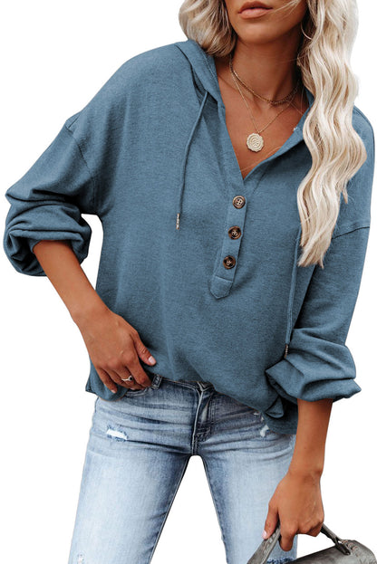 Button Front Pullover Hooded Sweatshirt