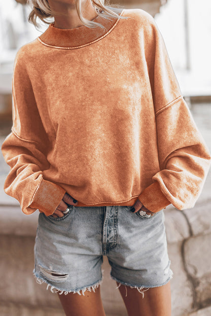 Red Drop Shoulder Crewneck Washed Pullover Sweatshirt