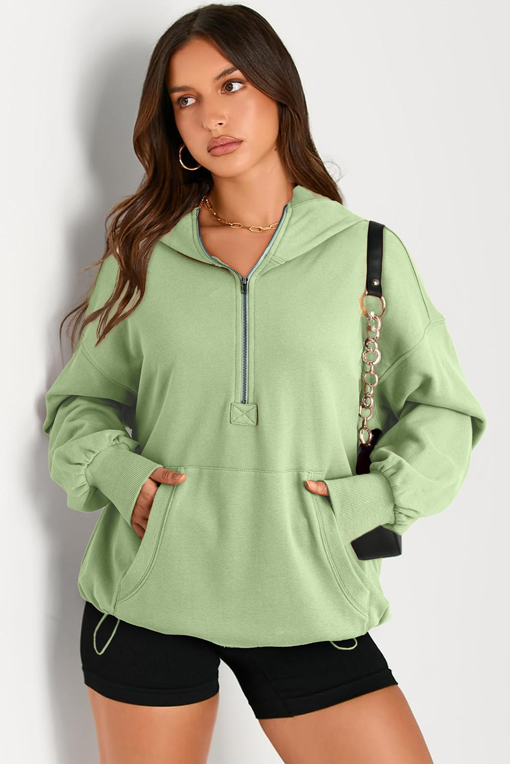 Kangaroo Pocket Half Zipper Oversized Hoodie