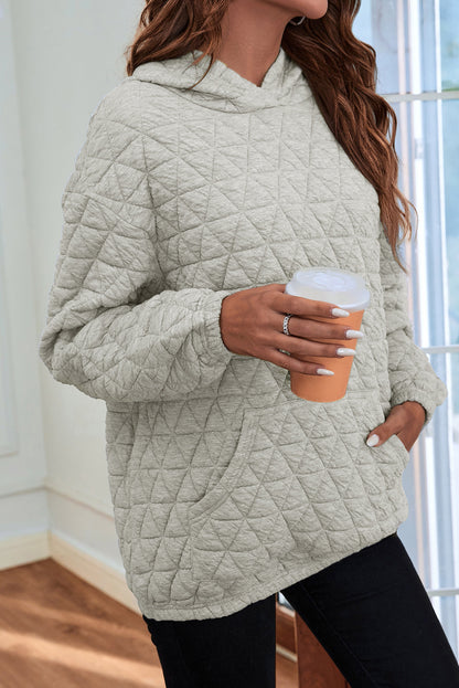 Coffee Thermal Quilted Kangaroo Pocket Hoodie