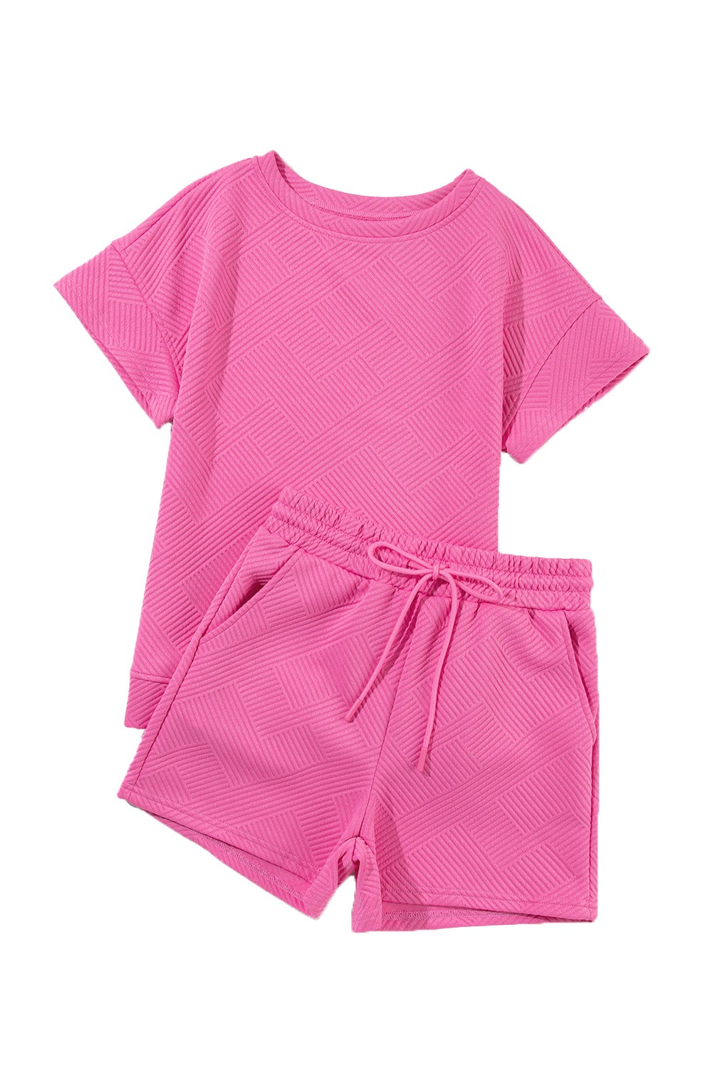 Apricot 2Pcs Solid Textured Drawstring Shorts Set