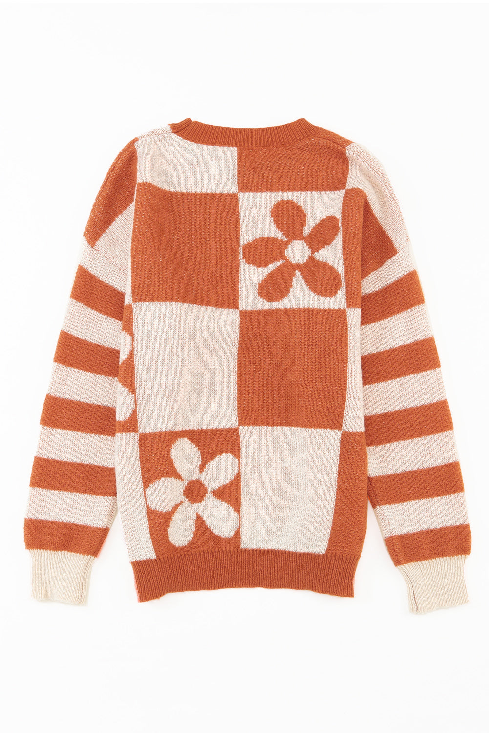 Orchid Petal Checkered and Striped Knitted Sweater