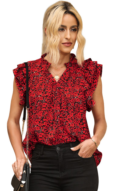 Floral Print Tiered Ruffle Sleeve V Neck Boho Top