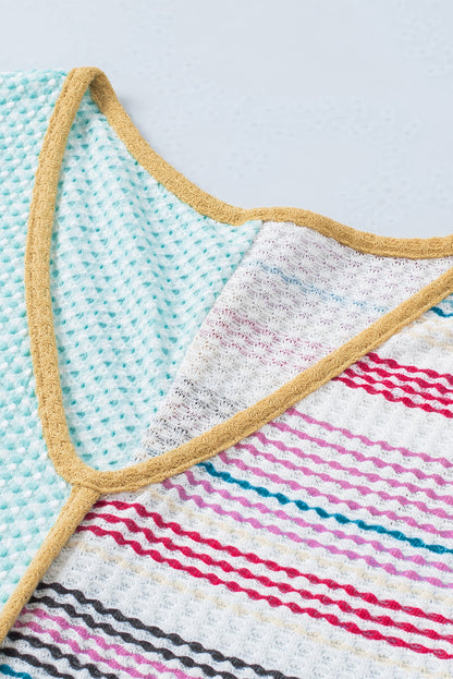 Multicolor Color Block Exposed Seam Casual V Neck Tank Top