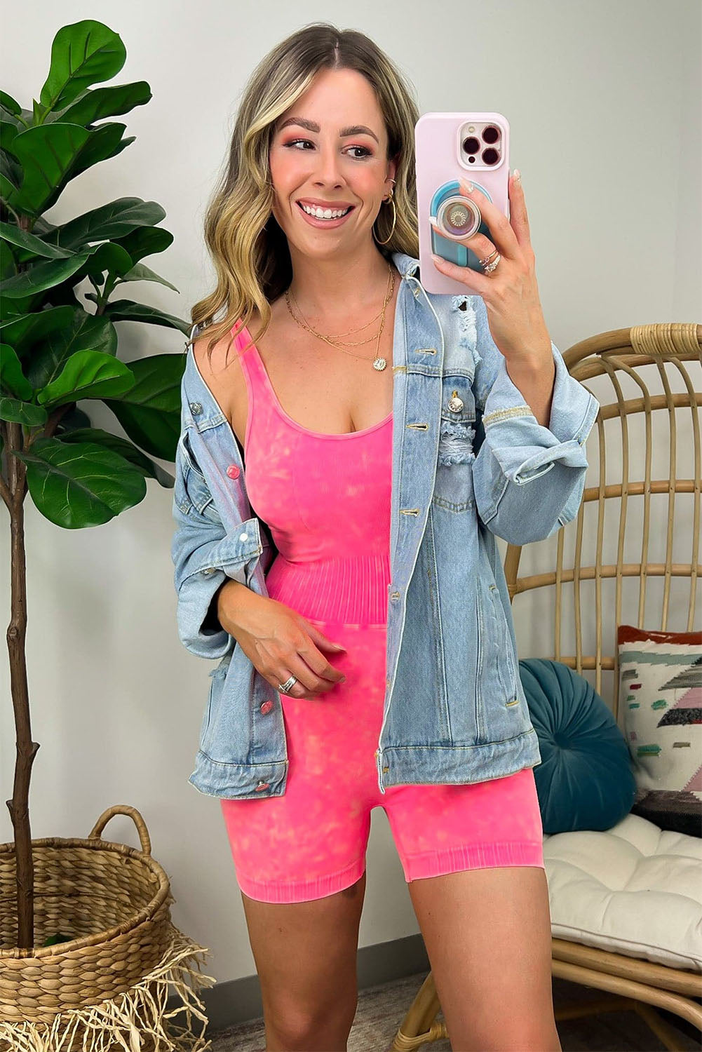 Mineral Wash Ribbed High Waist Athleisure Romper