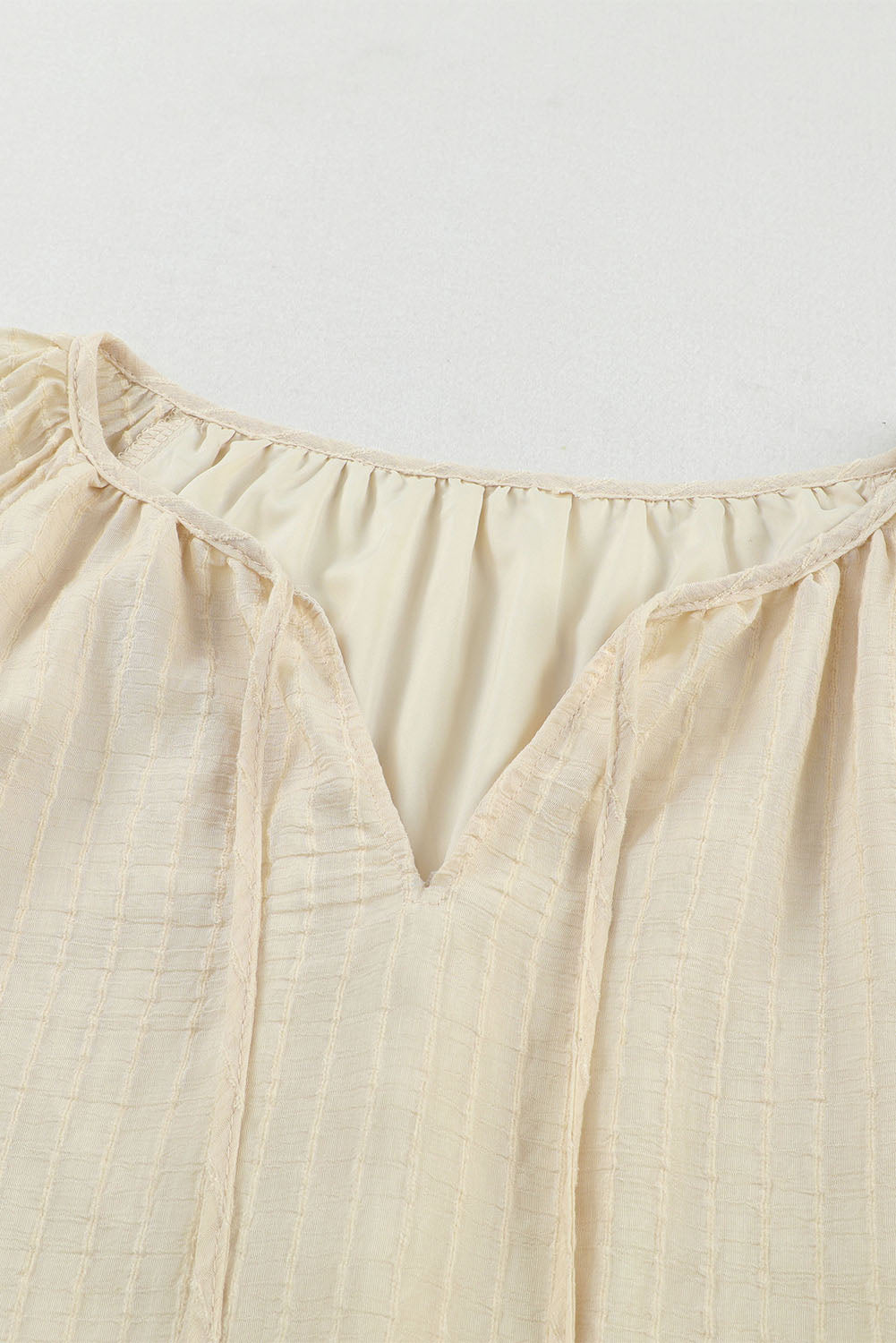 Brown Lantern Sleeve Tassel Drawstring Tie Blouse