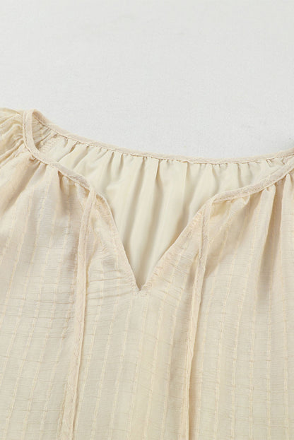 Brown Lantern Sleeve Tassel Drawstring Tie Blouse